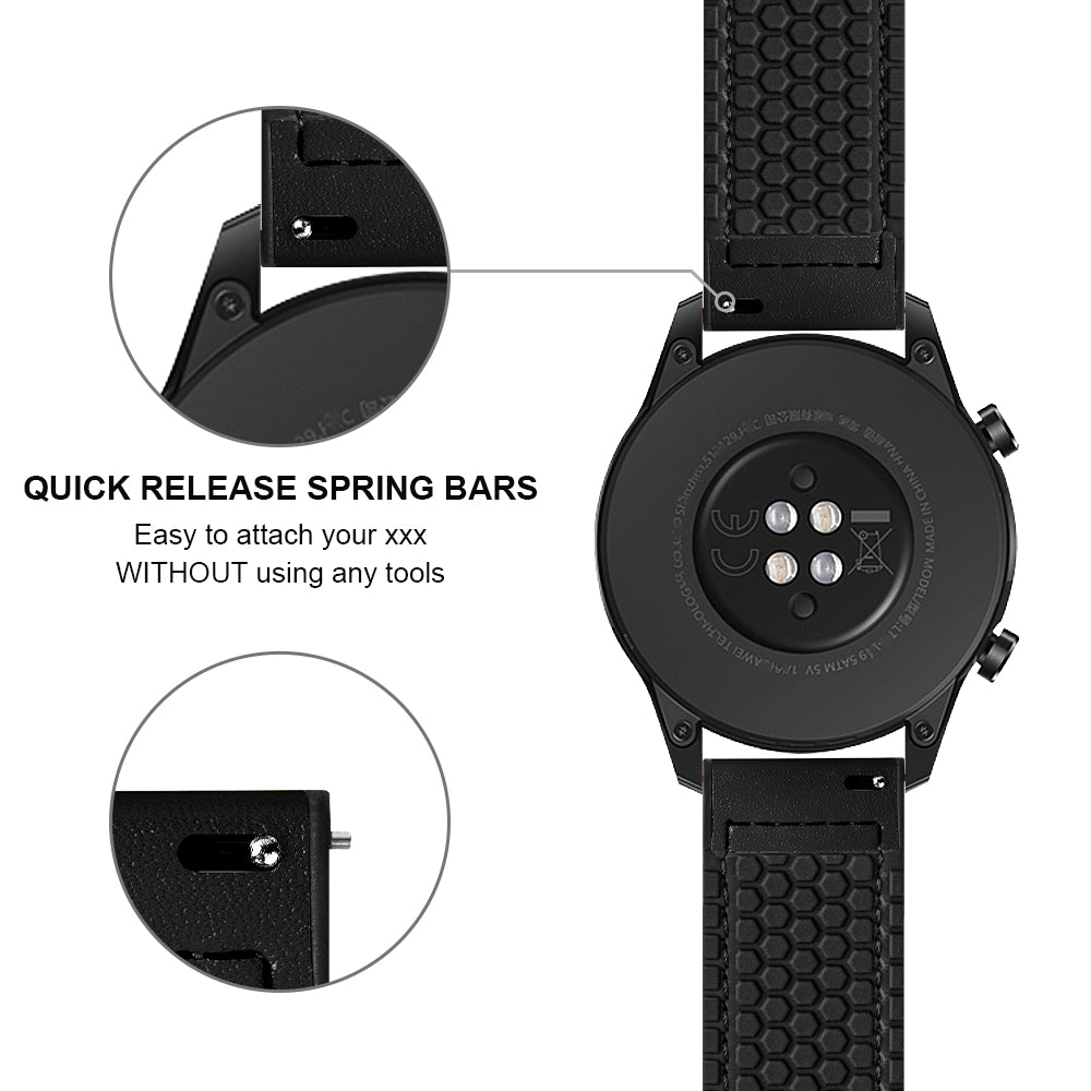 22mm Top Layer Leather Silicone Watch Strap for Huawei Watch GT 2 Pro 46mm