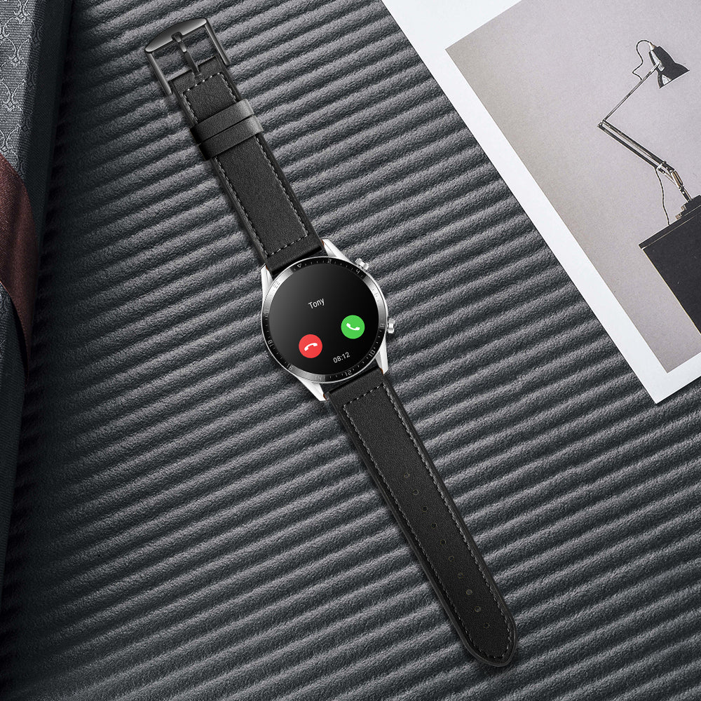 22mm Top Layer Leather Silicone Watch Strap for Huawei Watch GT 2 Pro 46mm