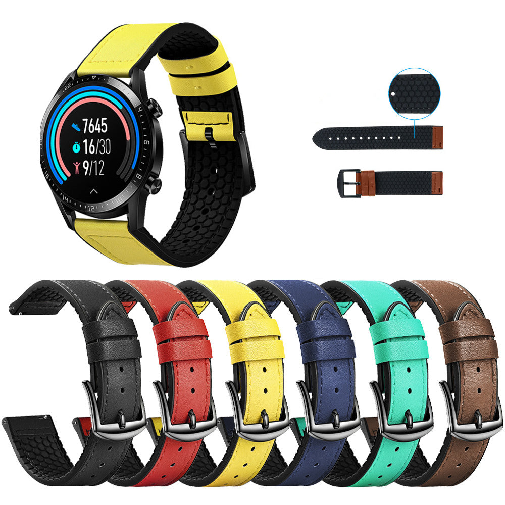 22mm Top Layer Leather Silicone Watch Strap for Huawei Watch GT 2 Pro 46mm