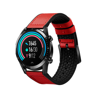 22mm Top Layer Leather Silicone Watch Strap for Huawei Watch GT 2 Pro 46mm