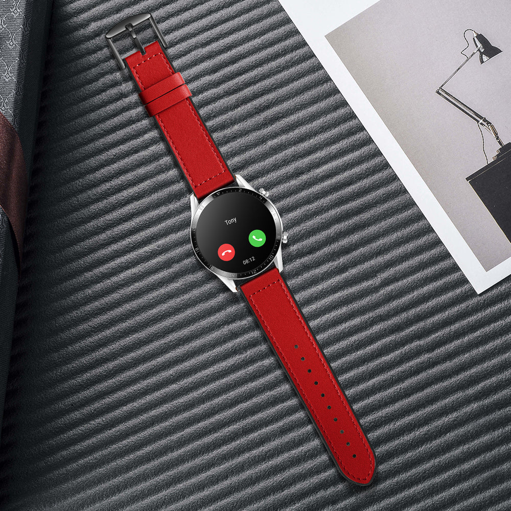 22mm Top Layer Leather Silicone Watch Strap for Huawei Watch GT 2 Pro 46mm