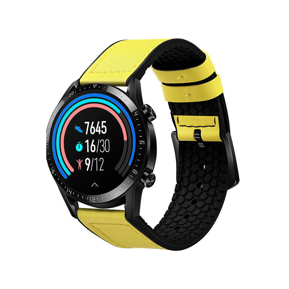 22mm Top Layer Leather Silicone Watch Strap for Huawei Watch GT 2 Pro 46mm