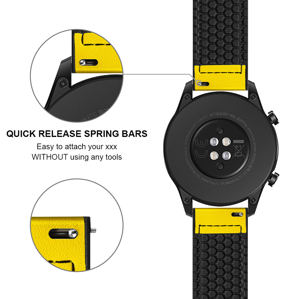 22mm Top Layer Leather Silicone Watch Strap for Huawei Watch GT 2 Pro 46mm