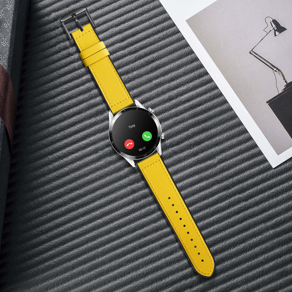 22mm Top Layer Leather Silicone Watch Strap for Huawei Watch GT 2 Pro 46mm