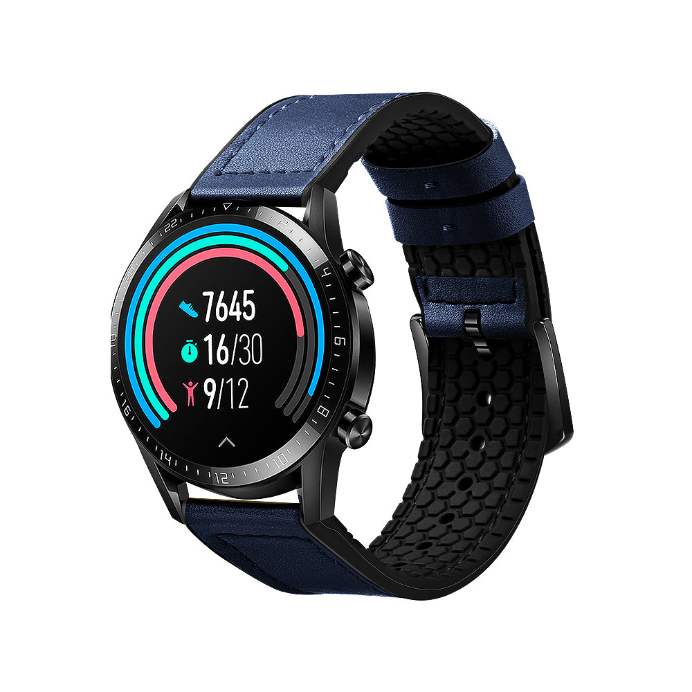 22mm Top Layer Leather Silicone Watch Strap for Huawei Watch GT 2 Pro 46mm