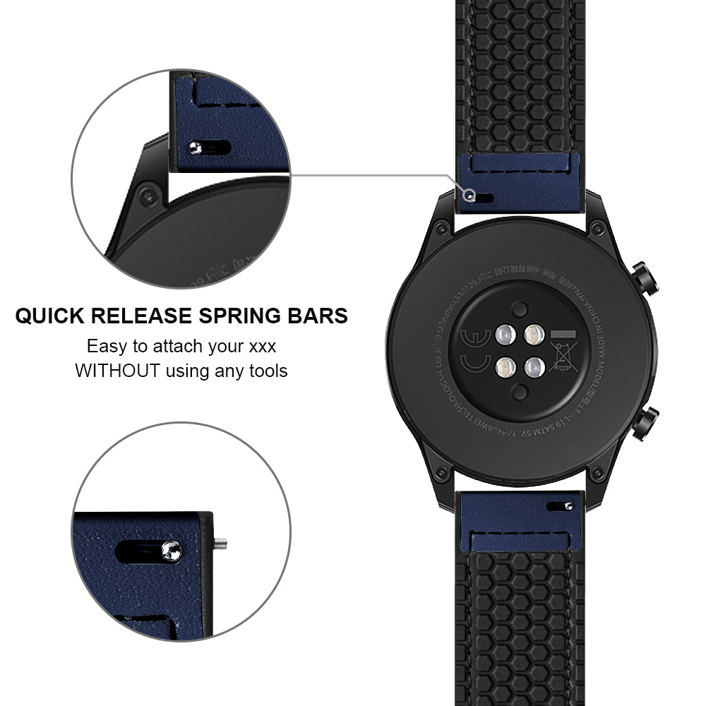 22mm Top Layer Leather Silicone Watch Strap for Huawei Watch GT 2 Pro 46mm