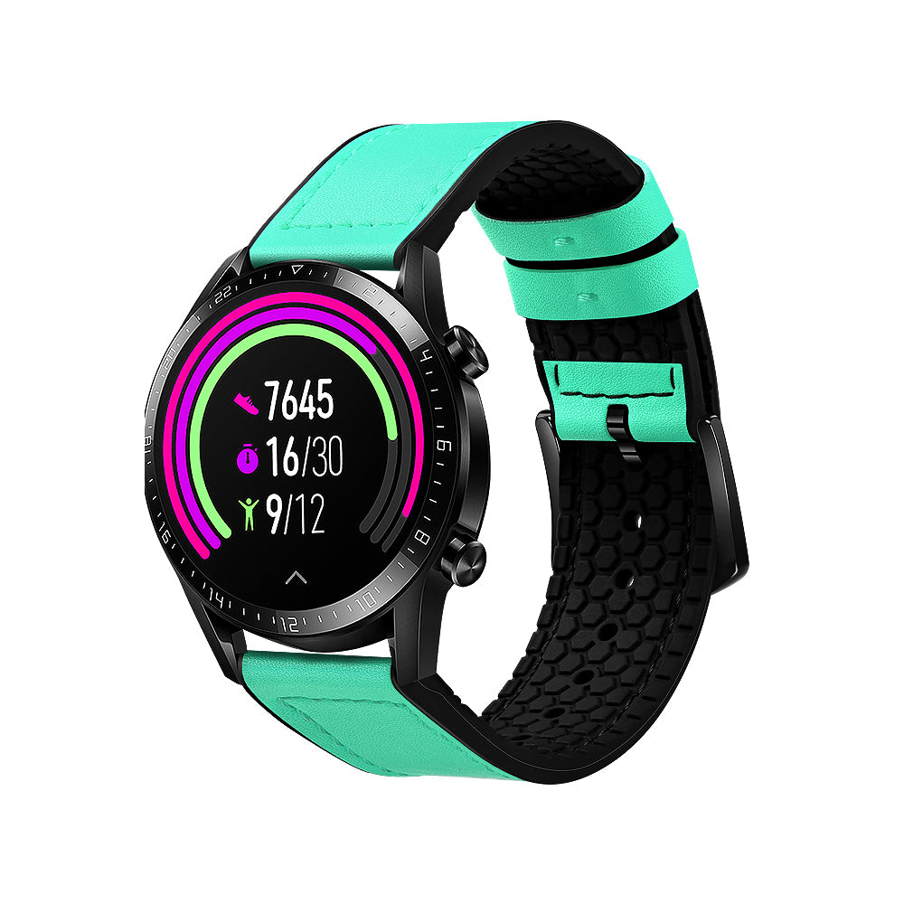 22mm Top Layer Leather Silicone Watch Strap for Huawei Watch GT 2 Pro 46mm