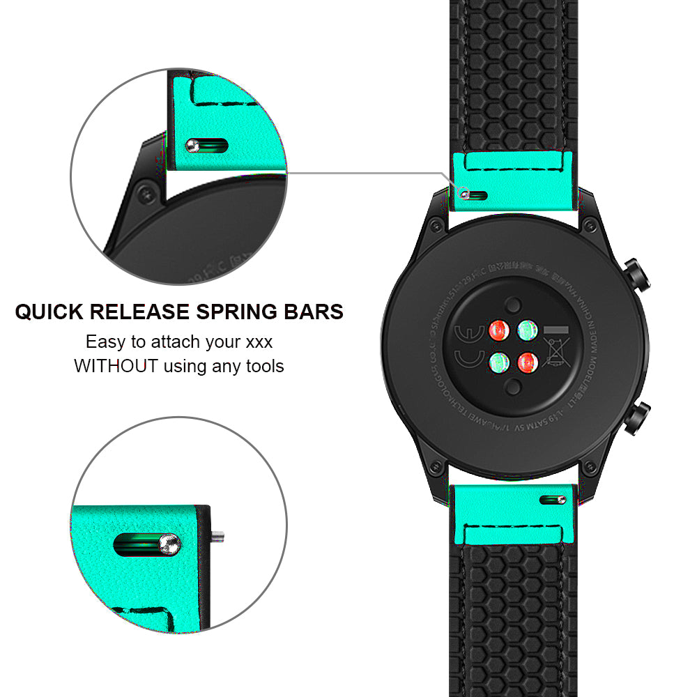 22mm Top Layer Leather Silicone Watch Strap for Huawei Watch GT 2 Pro 46mm