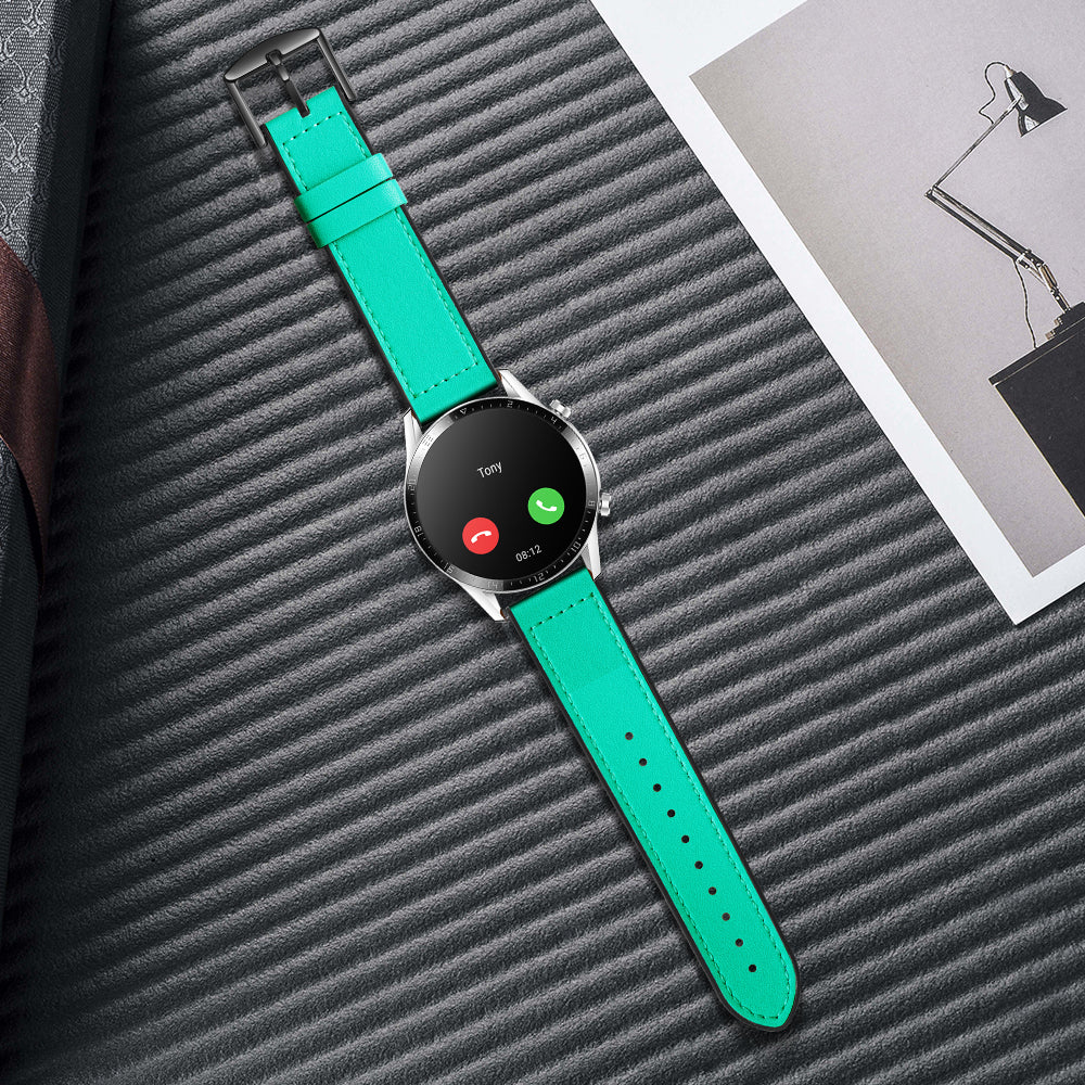 22mm Top Layer Leather Silicone Watch Strap for Huawei Watch GT 2 Pro 46mm