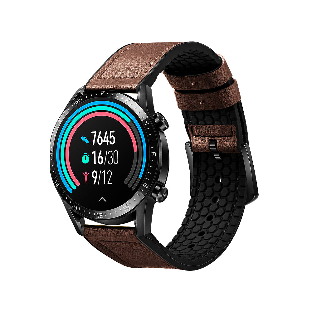 22mm Top Layer Leather Silicone Watch Strap for Huawei Watch GT 2 Pro 46mm