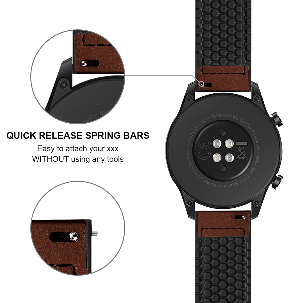 22mm Top Layer Leather Silicone Watch Strap for Huawei Watch GT 2 Pro 46mm