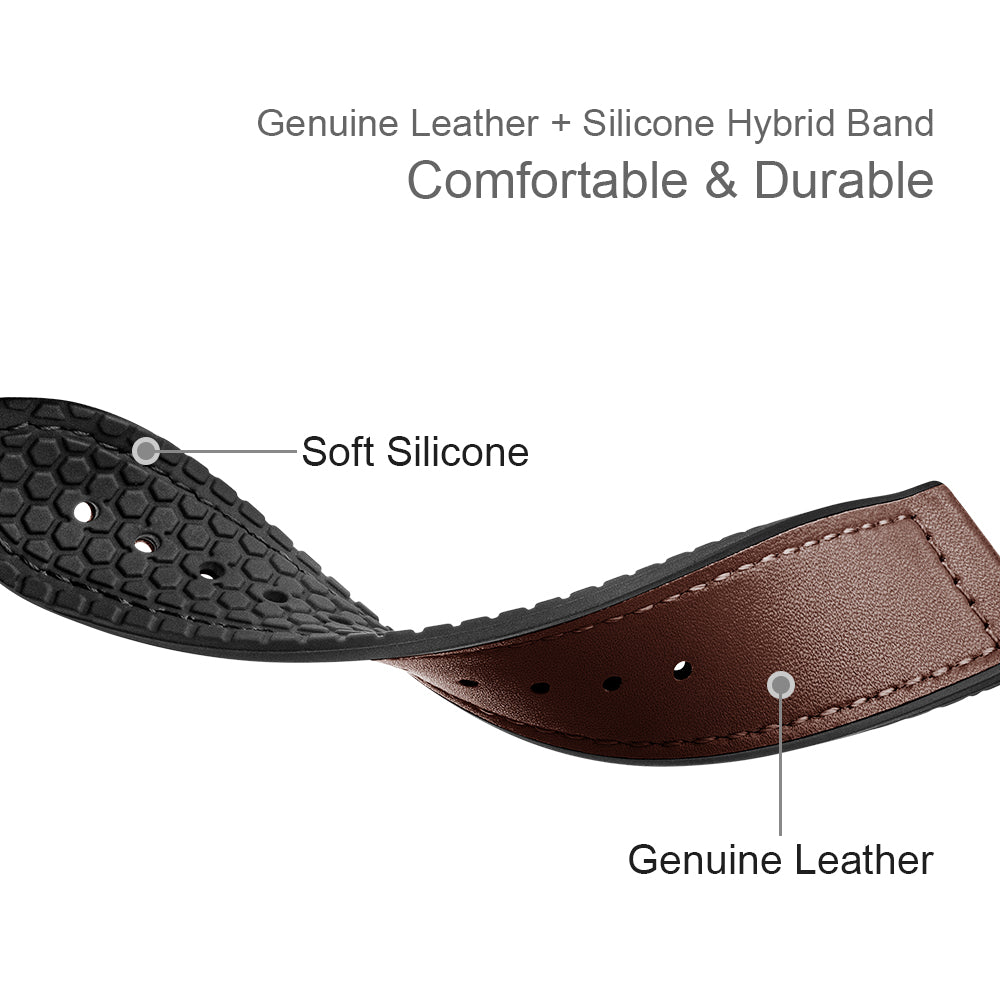 22mm Top Layer Leather Silicone Watch Strap for Huawei Watch GT 2 Pro 46mm
