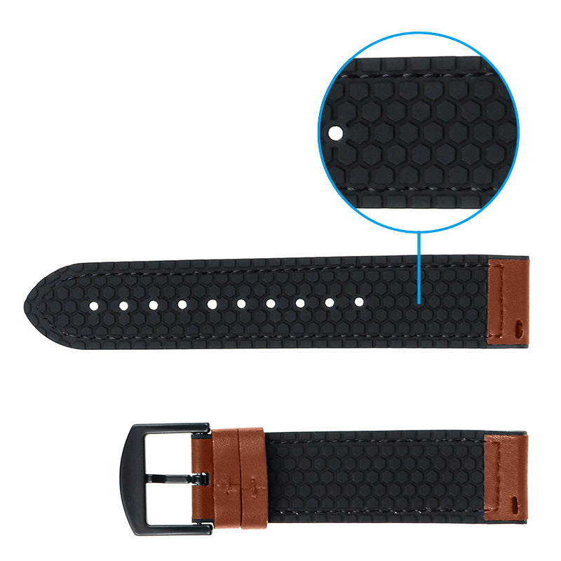 22mm Top Layer Leather Silicone Watch Strap for Huawei Watch GT 2 Pro 46mm