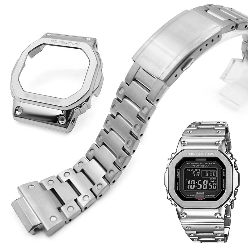 Stainless Steel Watch Band Replacement + Watch Cover for Casio G-SHOCK GW-5000/5035/DW5600/GW-M5610