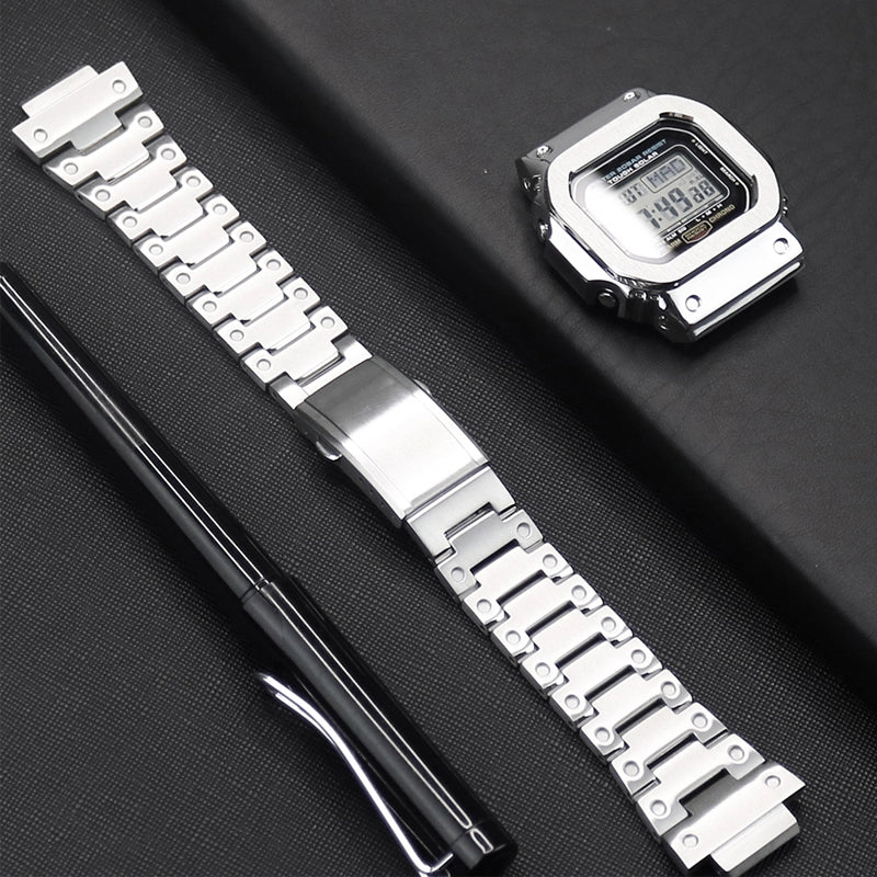 Stainless Steel Watch Band Replacement + Watch Cover for Casio G-SHOCK GW-5000/5035/DW5600/GW-M5610