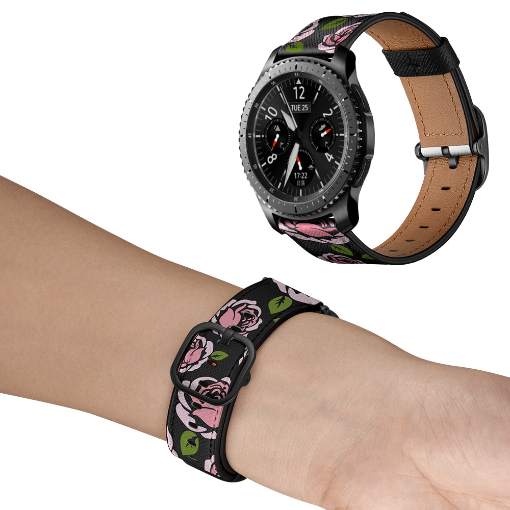 22mm Genuine Leather Stylish Printed Watch Band for Samsung Gear S3 Classic/S3 Frontier/Galaxy Watch 46mm