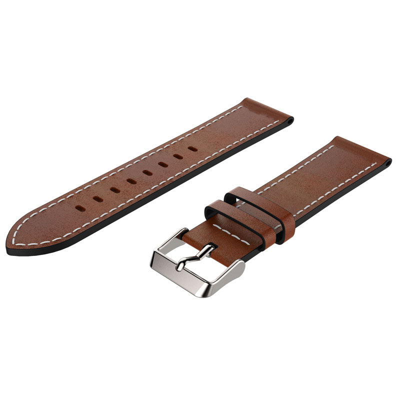 20mm Leather Watch Band with Adjustable Buckle Wrist Strap for Samsung Galaxy Watch4 40mm/44mm Watch4 Classic 42mm/46mm