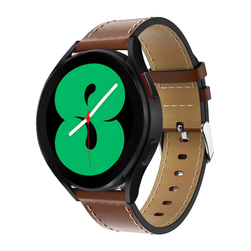 20mm Leather Watch Band with Adjustable Buckle Wrist Strap for Samsung Galaxy Watch4 40mm/44mm Watch4 Classic 42mm/46mm