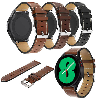 20mm Leather Watch Band with Adjustable Buckle Wrist Strap for Samsung Galaxy Watch4 40mm/44mm Watch4 Classic 42mm/46mm