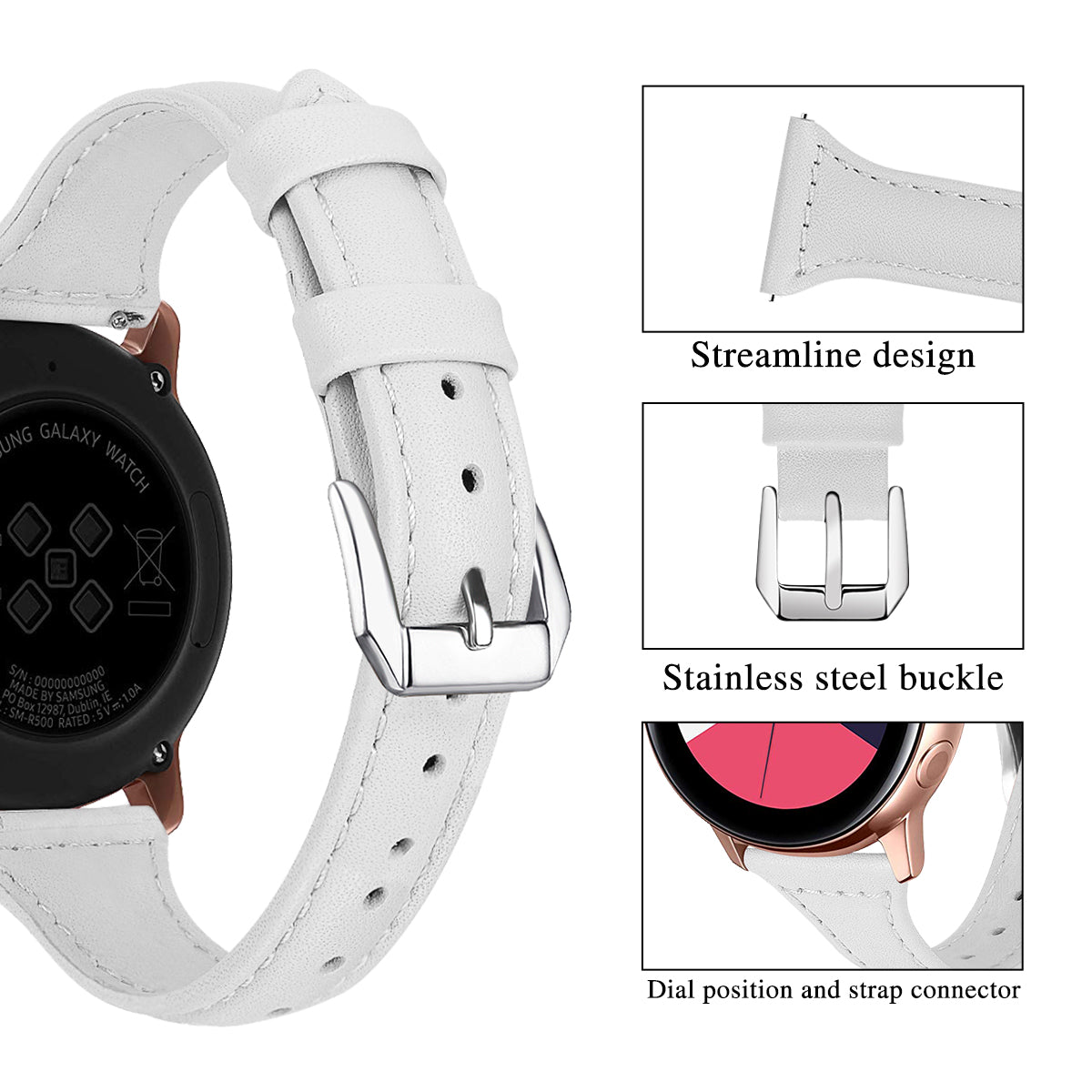 22mm Top Layer Cowhide Genuine Leather Smart Watch Strap Slim Watchband for Samsung Galaxy Watch3 45mm/Huawei Watch GT 2 Pro