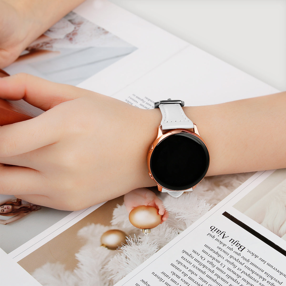 22mm Top Layer Cowhide Genuine Leather Smart Watch Strap Slim Watchband for Samsung Galaxy Watch3 45mm/Huawei Watch GT 2 Pro