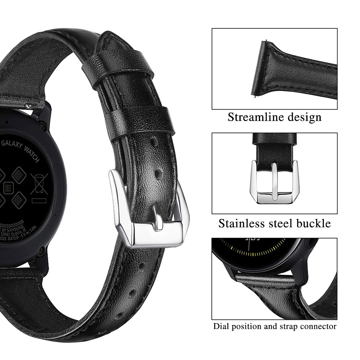 22mm Top Layer Cowhide Genuine Leather Smart Watch Strap Slim Watchband for Samsung Galaxy Watch3 45mm/Huawei Watch GT 2 Pro