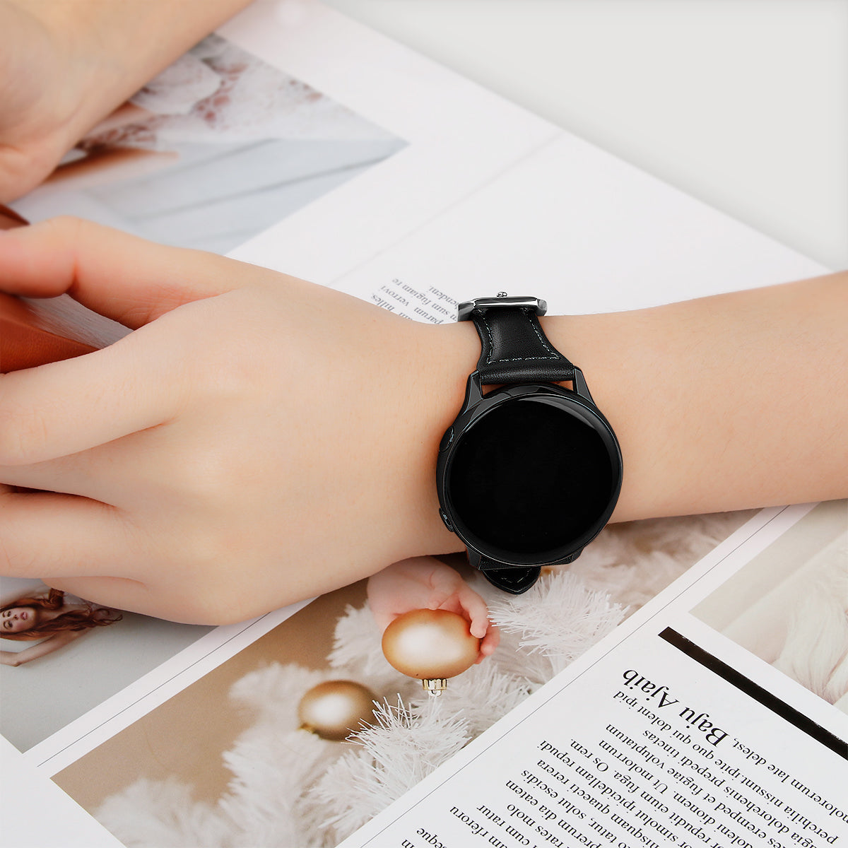 22mm Top Layer Cowhide Genuine Leather Smart Watch Strap Slim Watchband for Samsung Galaxy Watch3 45mm/Huawei Watch GT 2 Pro