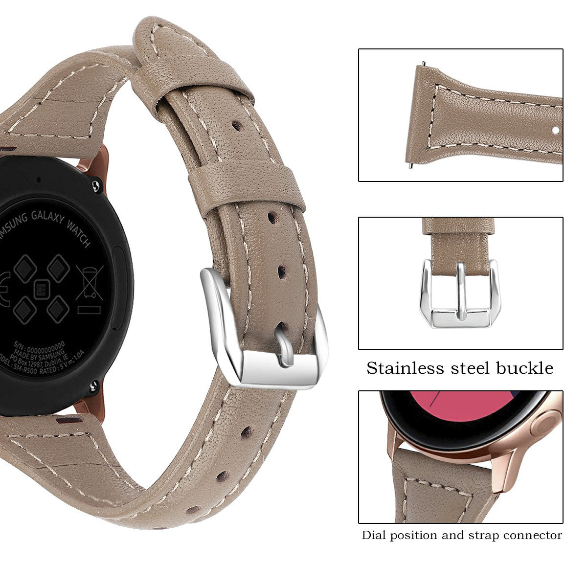 22mm Top Layer Cowhide Genuine Leather Smart Watch Strap Slim Watchband for Samsung Galaxy Watch3 45mm/Huawei Watch GT 2 Pro
