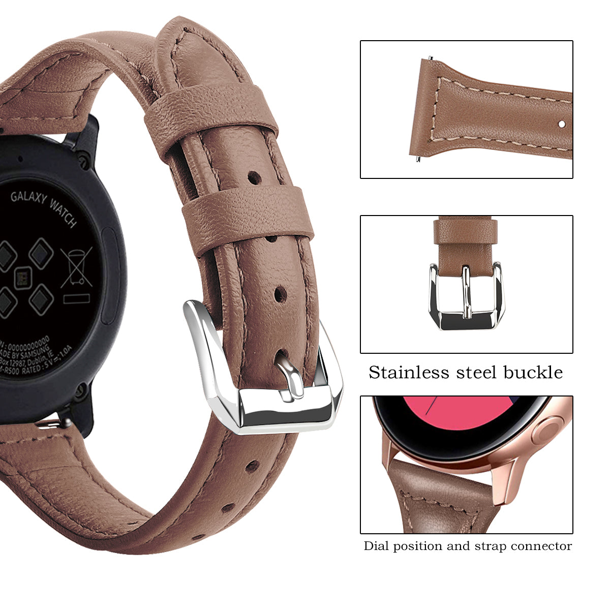 22mm Top Layer Cowhide Genuine Leather Smart Watch Strap Slim Watchband for Samsung Galaxy Watch3 45mm/Huawei Watch GT 2 Pro