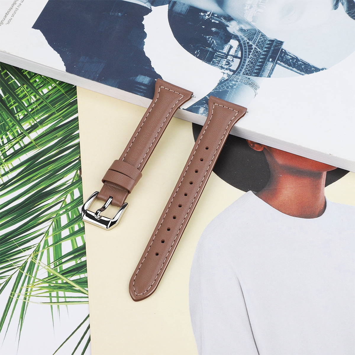 22mm Top Layer Cowhide Genuine Leather Smart Watch Strap Slim Watchband for Samsung Galaxy Watch3 45mm/Huawei Watch GT 2 Pro