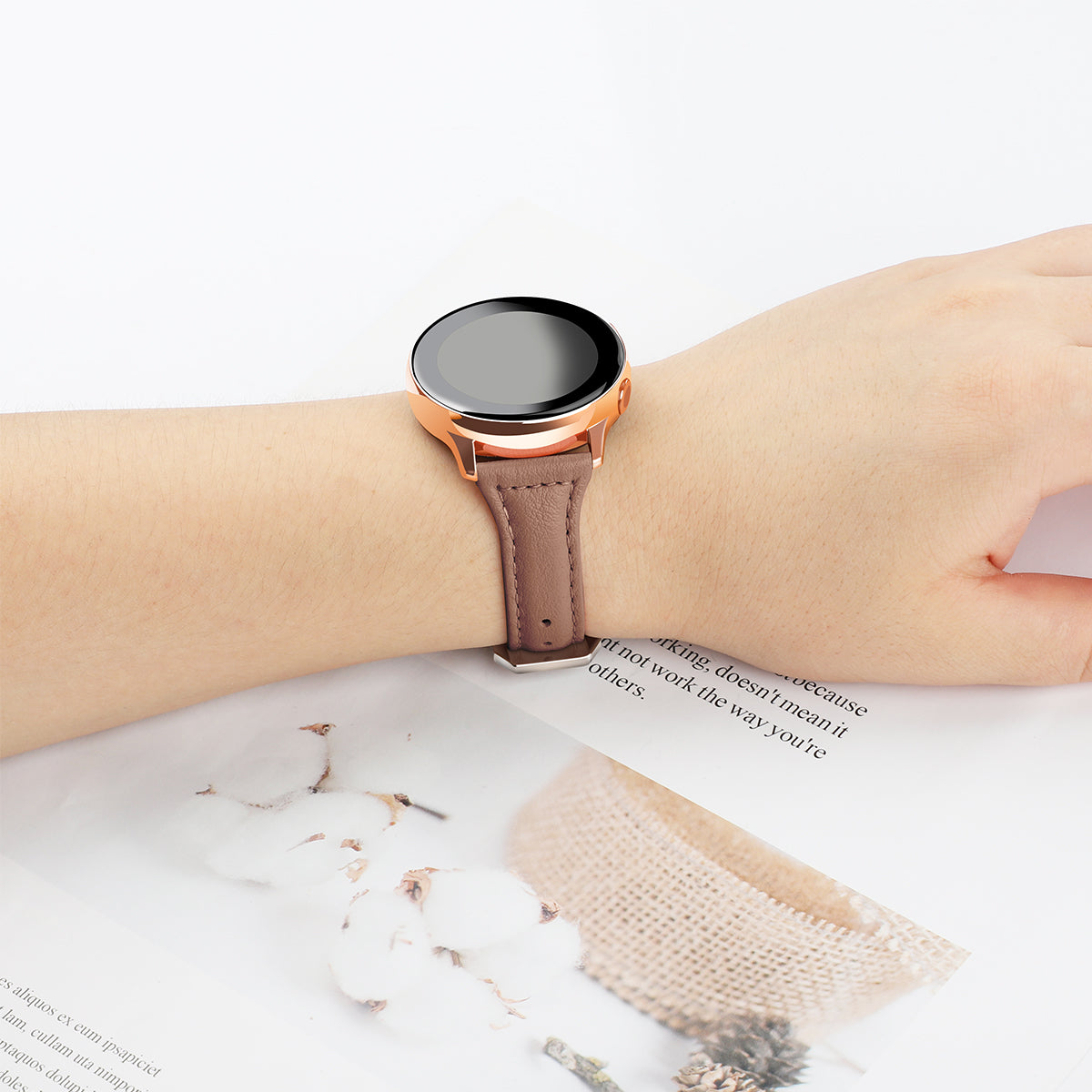 22mm Top Layer Cowhide Genuine Leather Smart Watch Strap Slim Watchband for Samsung Galaxy Watch3 45mm/Huawei Watch GT 2 Pro