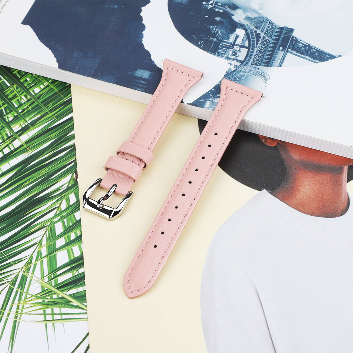 22mm Top Layer Cowhide Genuine Leather Smart Watch Strap Slim Watchband for Samsung Galaxy Watch3 45mm/Huawei Watch GT 2 Pro