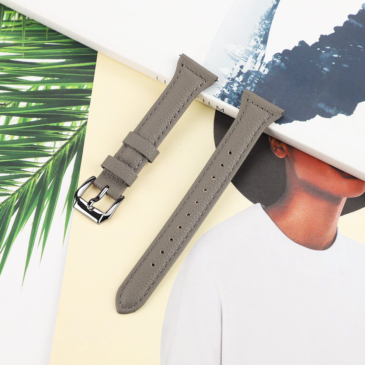 22mm Top Layer Cowhide Genuine Leather Smart Watch Strap Slim Watchband for Samsung Galaxy Watch3 45mm/Huawei Watch GT 2 Pro