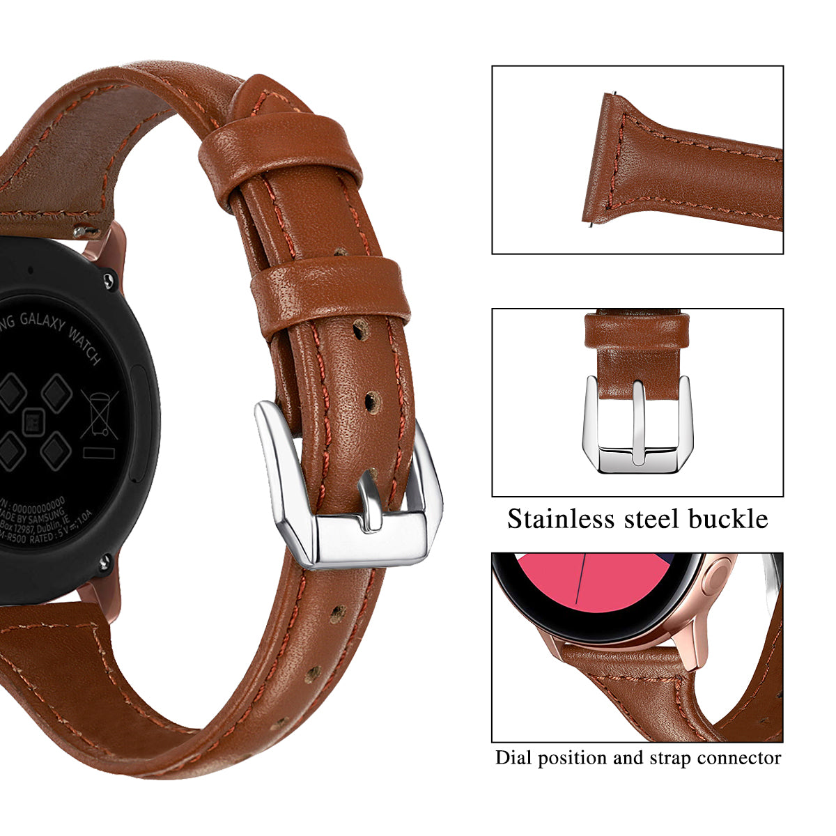 22mm Top Layer Cowhide Genuine Leather Smart Watch Strap Slim Watchband for Samsung Galaxy Watch3 45mm/Huawei Watch GT 2 Pro