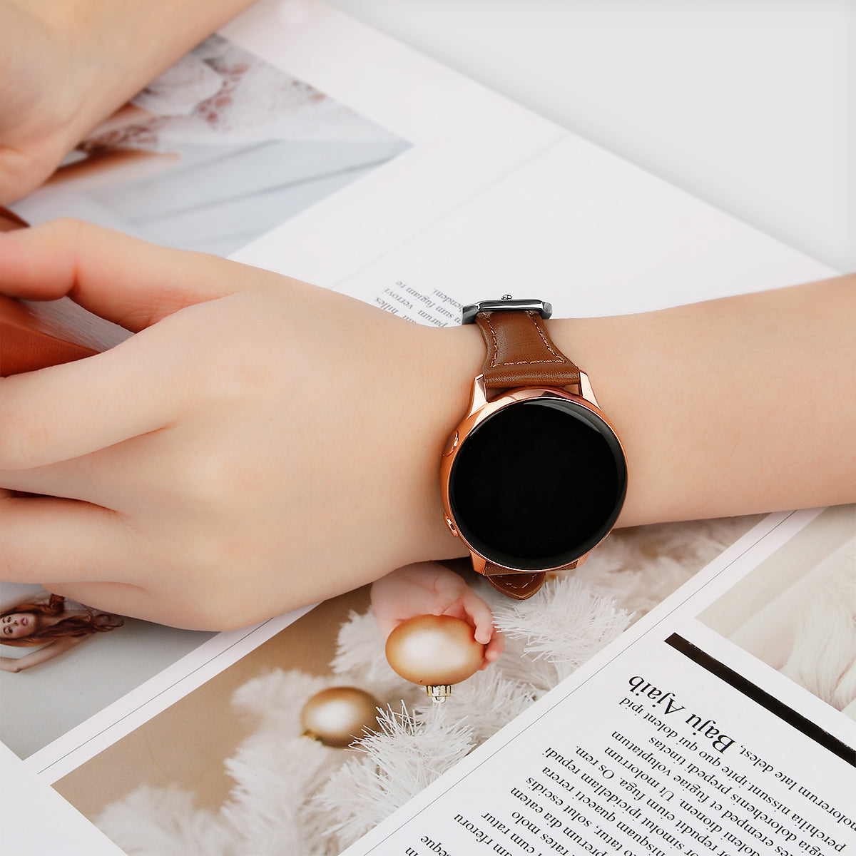 22mm Top Layer Cowhide Genuine Leather Smart Watch Strap Slim Watchband for Samsung Galaxy Watch3 45mm/Huawei Watch GT 2 Pro
