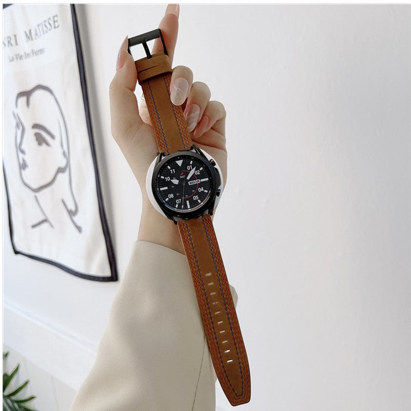 20mm Genuine Leather Smart Watch Replacement Strap for Samsung Galaxy Watch 4 / 4 Classic / Amazfit GTS 3