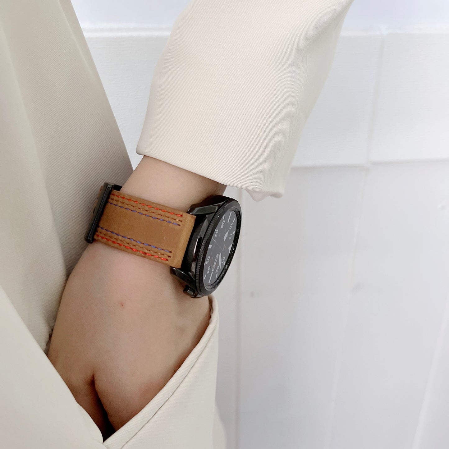 20mm Genuine Leather Smart Watch Replacement Strap for Samsung Galaxy Watch 4 / 4 Classic / Amazfit GTS 3