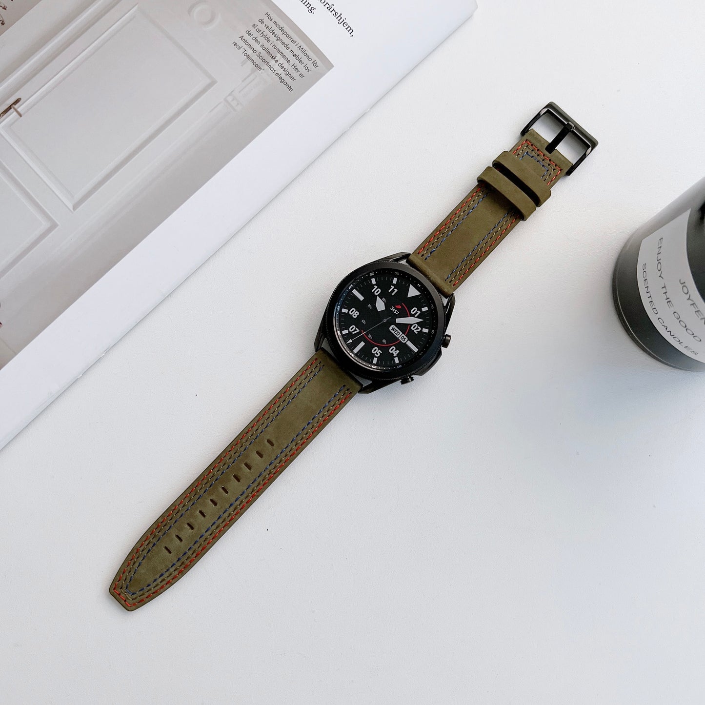 20mm Genuine Leather Smart Watch Replacement Strap for Samsung Galaxy Watch 4 / 4 Classic / Amazfit GTS 3