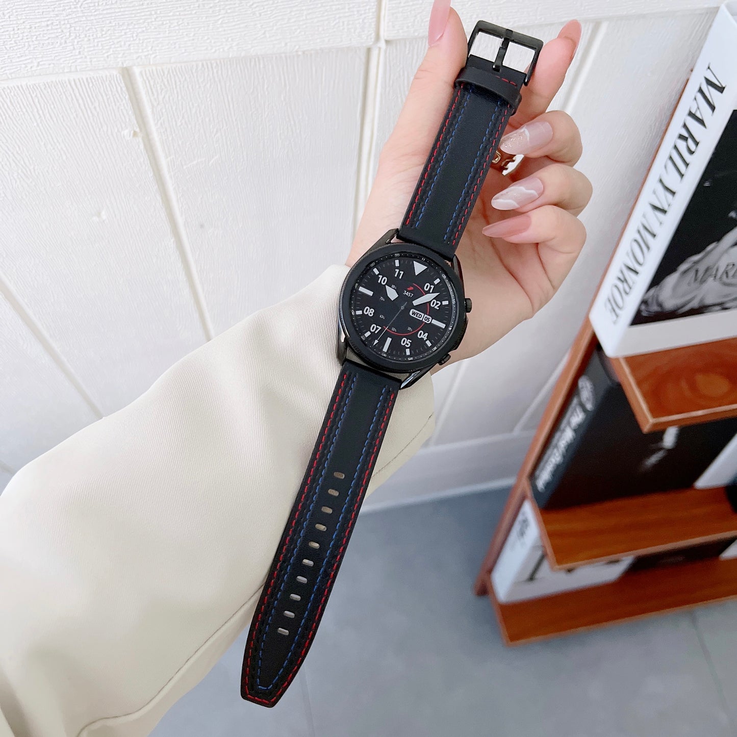20mm Genuine Leather Smart Watch Replacement Strap for Samsung Galaxy Watch 4 / 4 Classic / Amazfit GTS 3