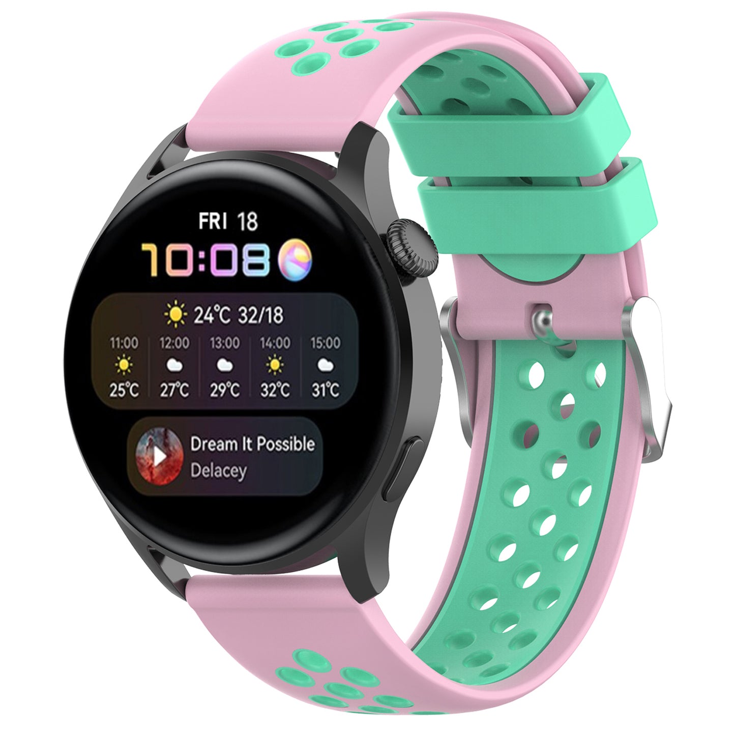 22mm Breathable Dual Color Silicone Watch Strap Wristband with Multiple Holes Design for Huawei Watch GT3 46mm/Samsung Gear S3 Frontier/Classic