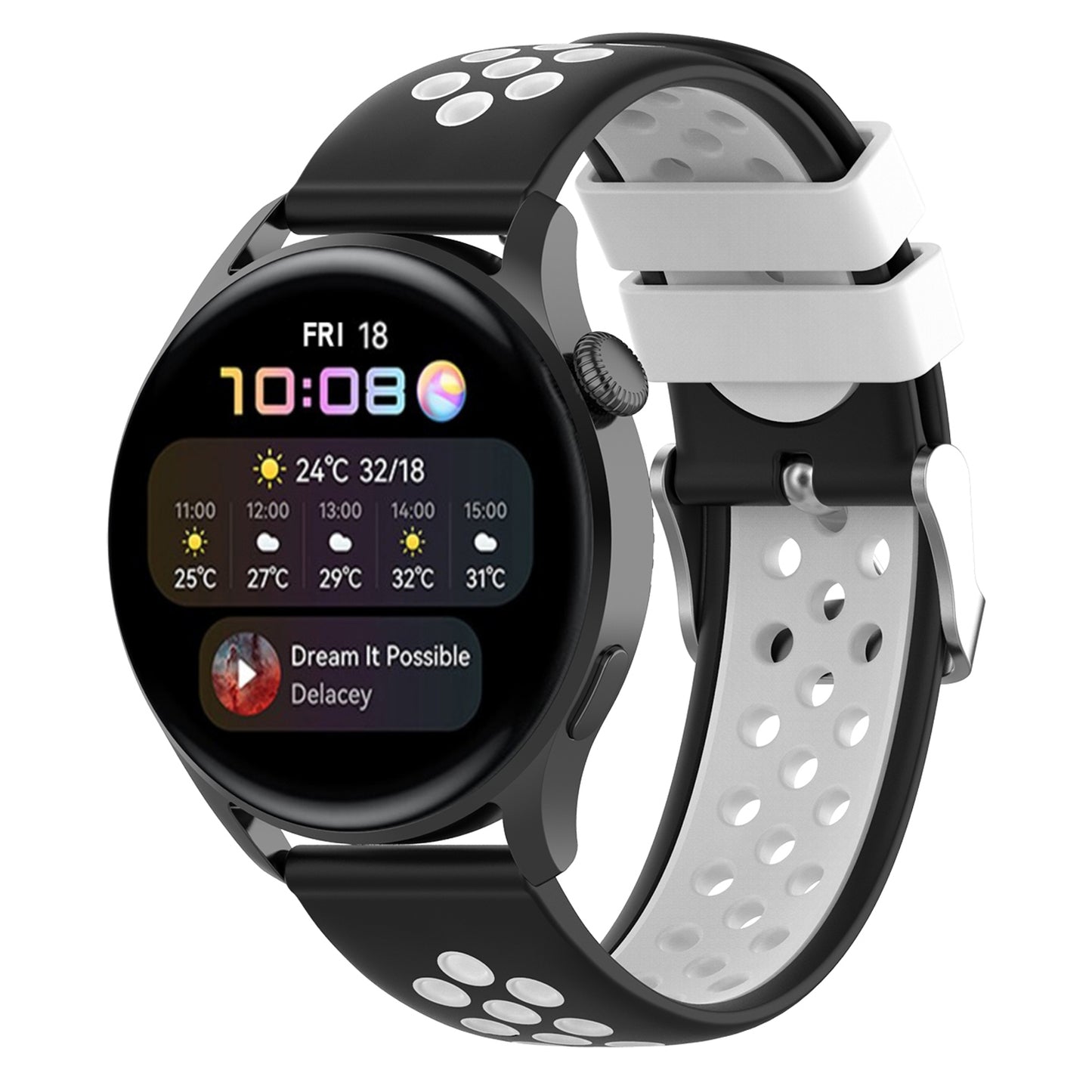 22mm Breathable Dual Color Silicone Watch Strap Wristband with Multiple Holes Design for Huawei Watch GT3 46mm/Samsung Gear S3 Frontier/Classic