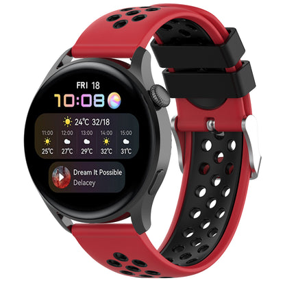22mm Breathable Dual Color Silicone Watch Strap Wristband with Multiple Holes Design for Huawei Watch GT3 46mm/Samsung Gear S3 Frontier/Classic