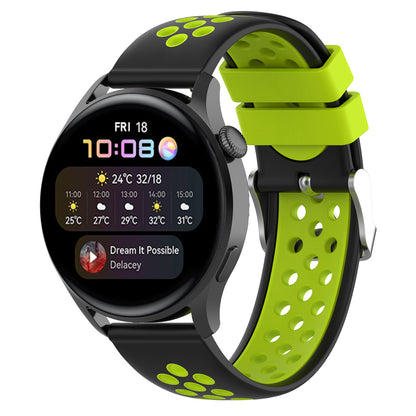 22mm Breathable Dual Color Silicone Watch Strap Wristband with Multiple Holes Design for Huawei Watch GT3 46mm/Samsung Gear S3 Frontier/Classic