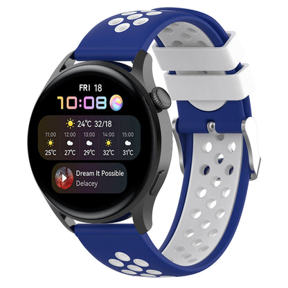 22mm Breathable Dual Color Silicone Watch Strap Wristband with Multiple Holes Design for Huawei Watch GT3 46mm/Samsung Gear S3 Frontier/Classic