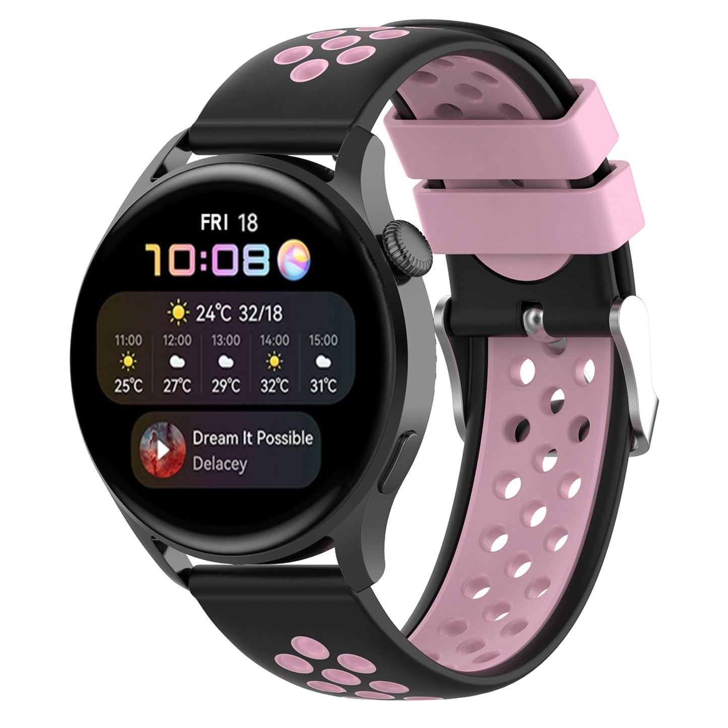 20mm Multiple Holes Breathable Dual Color Silicone Watch Strap Wristband for Huawei Watch GT3 42mm/Samsung Galaxy Watch 42mm