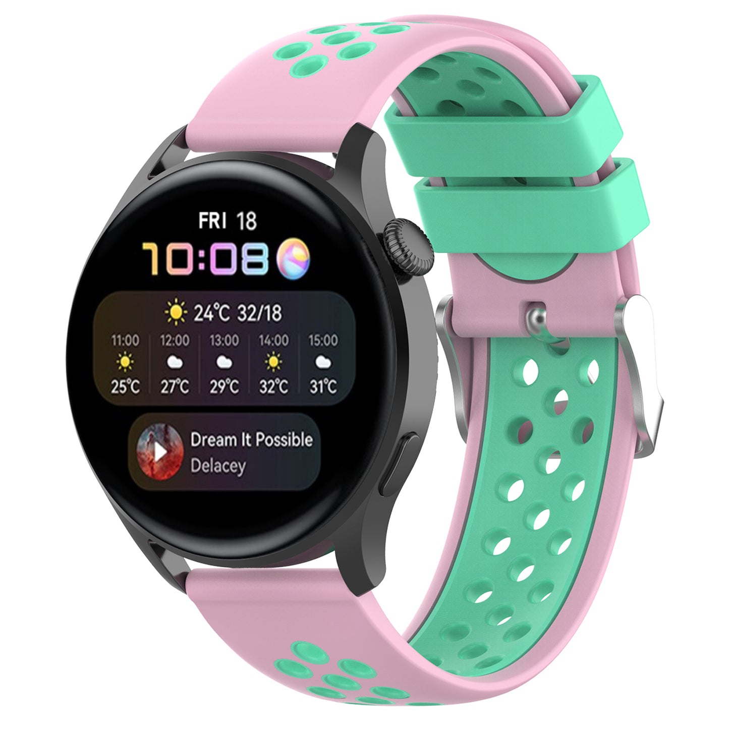 20mm Multiple Holes Breathable Dual Color Silicone Watch Strap Wristband for Huawei Watch GT3 42mm/Samsung Galaxy Watch 42mm