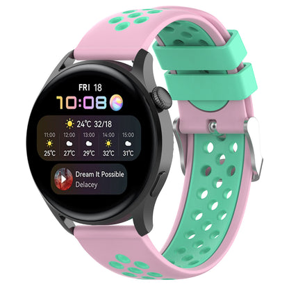 20mm Multiple Holes Breathable Dual Color Silicone Watch Strap Wristband for Huawei Watch GT3 42mm/Samsung Galaxy Watch 42mm