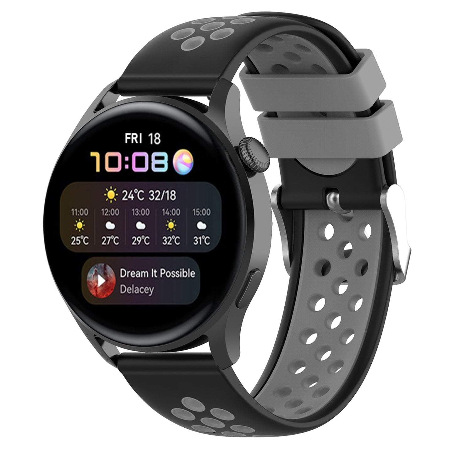20mm Multiple Holes Breathable Dual Color Silicone Watch Strap Wristband for Huawei Watch GT3 42mm/Samsung Galaxy Watch 42mm