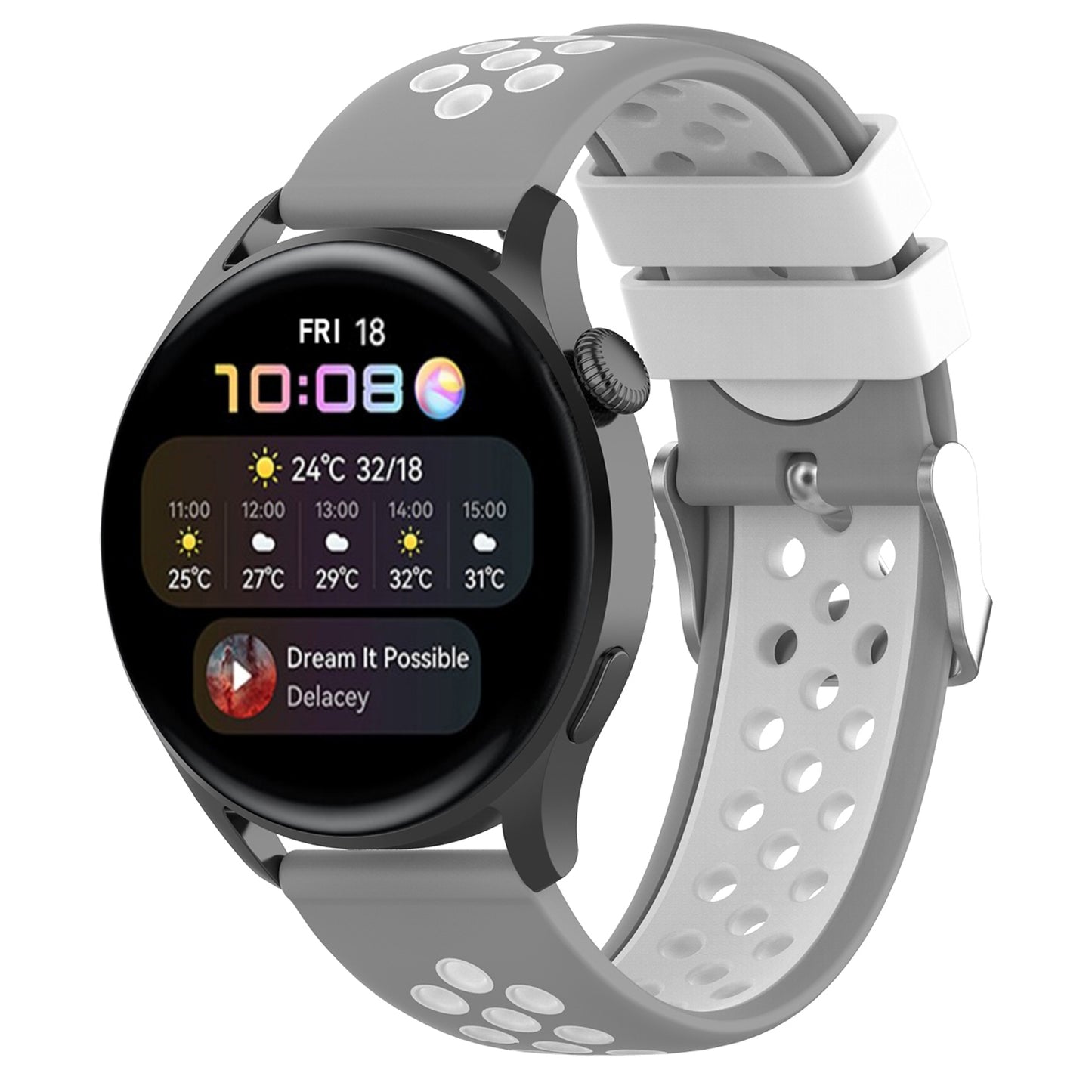 20mm Multiple Holes Breathable Dual Color Silicone Watch Strap Wristband for Huawei Watch GT3 42mm/Samsung Galaxy Watch 42mm