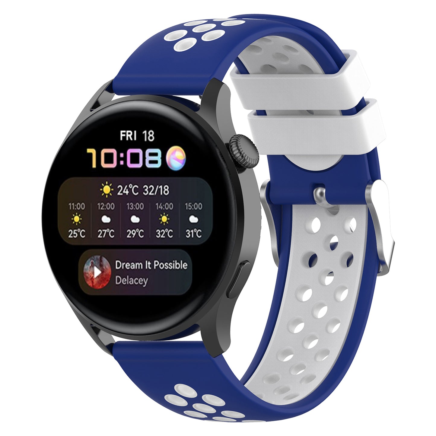20mm Multiple Holes Breathable Dual Color Silicone Watch Strap Wristband for Huawei Watch GT3 42mm/Samsung Galaxy Watch 42mm